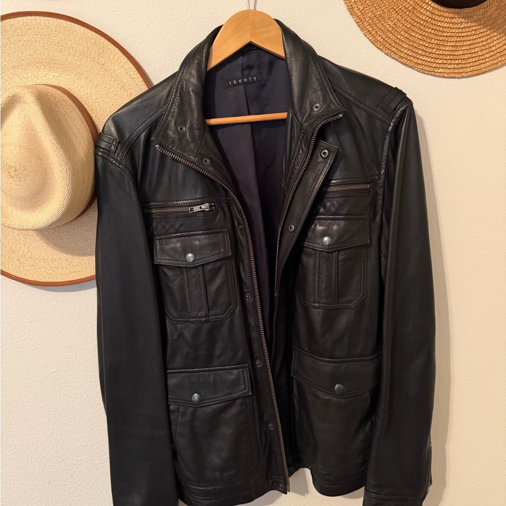 Theory Black Leather Military Jacket